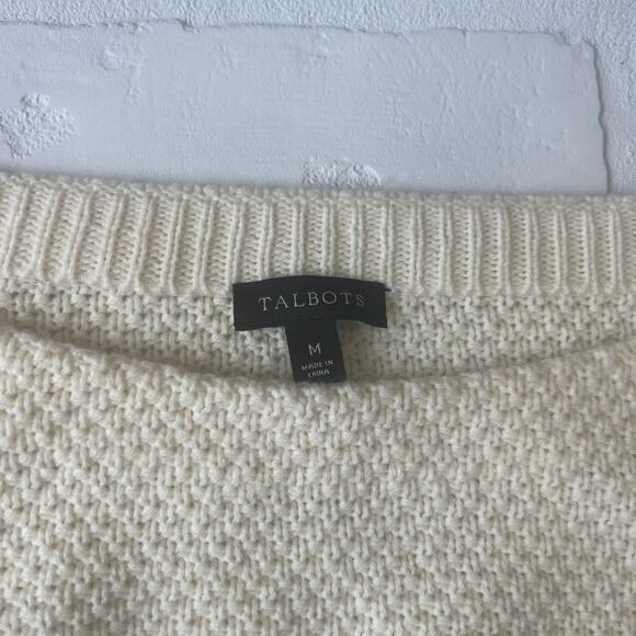 Talbots Women's Cream White Soft Sweater BowTie Cuff Scoop Neck - sz M - Picture 6 of 6